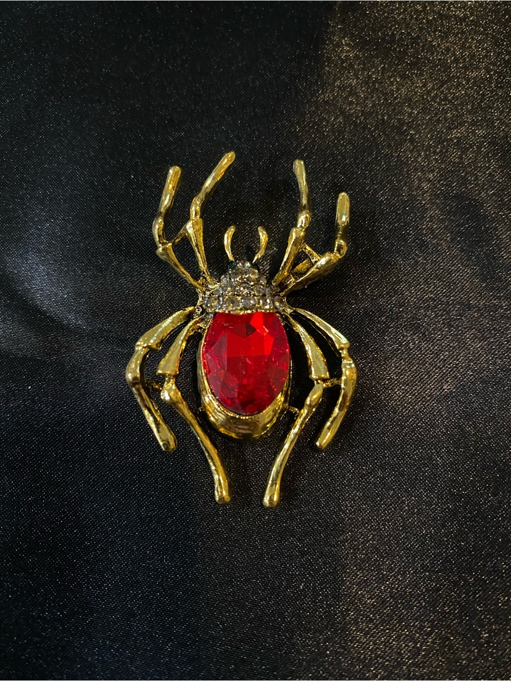 Gold Spider Accent Pin with Red Gemstone